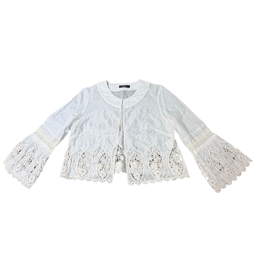 Ingeborg Boutique Japan Coquette White‎ Lace Crop Jacket Crochet Crystal Boho